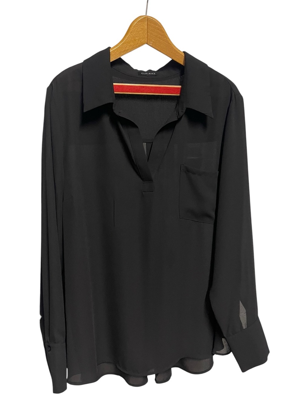 PLEIONE Black Semi-Sheer Oversized A-Line Tunic Blouse XL–1X